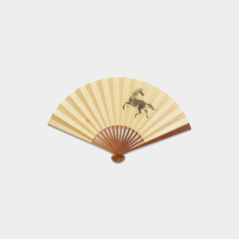 [HAND FAN] WOMAN'S HORSE, SOOT AND BAMBOO | UNKINDO FUKATSU HAND FAN | EDO FOLDING FANS