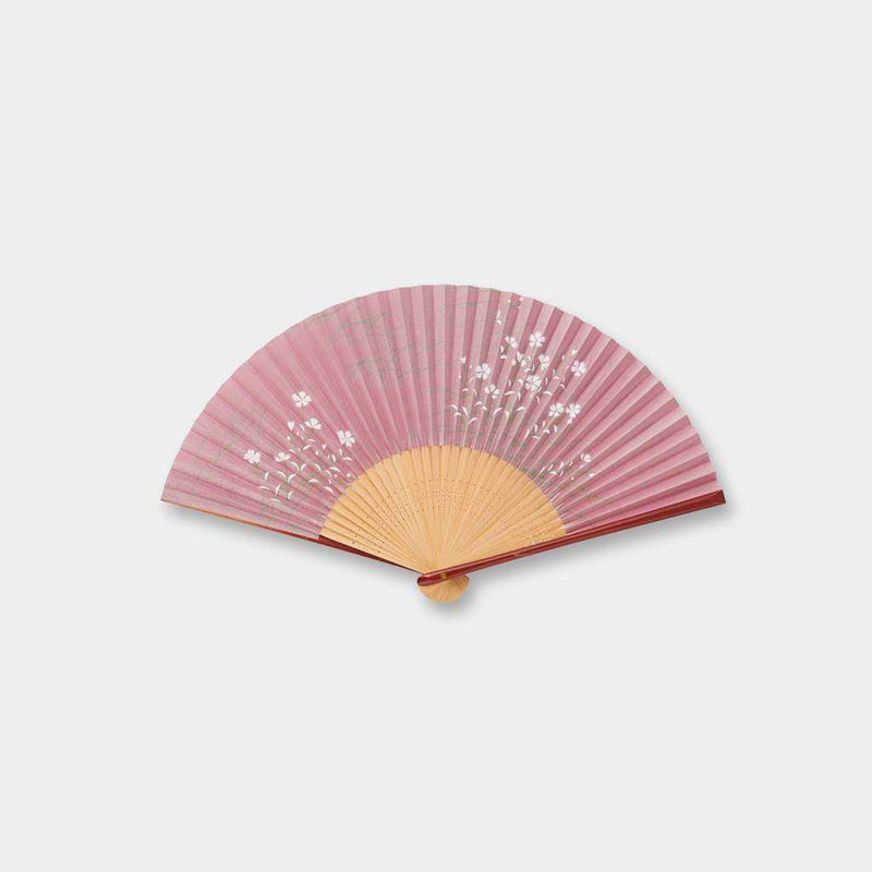 [HAND FAN] WOMEN'S PAPER FAN WHITE DIANTHUS WINE COLOR | KYOTO FOLDING FANS | OHNISHI TSUNE SHOTEN