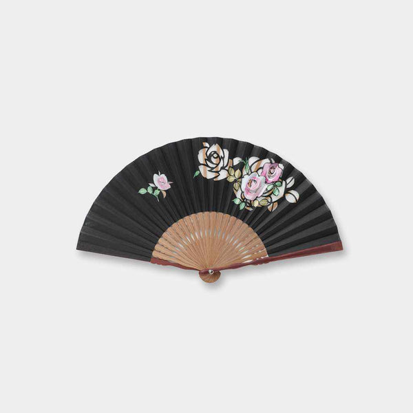 [手感]女式絲綢風扇剪紙玫瑰|京都折疊粉絲