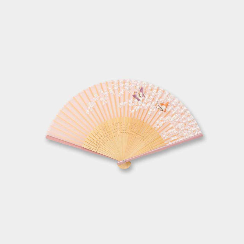 [HAND FAN] WOMEN'S SILK FAN PINK BUTTERFLY GATHERING IN FLOWERS | KYOTO FOLDING FANS | OHNISHI TSUNE SHOTEN