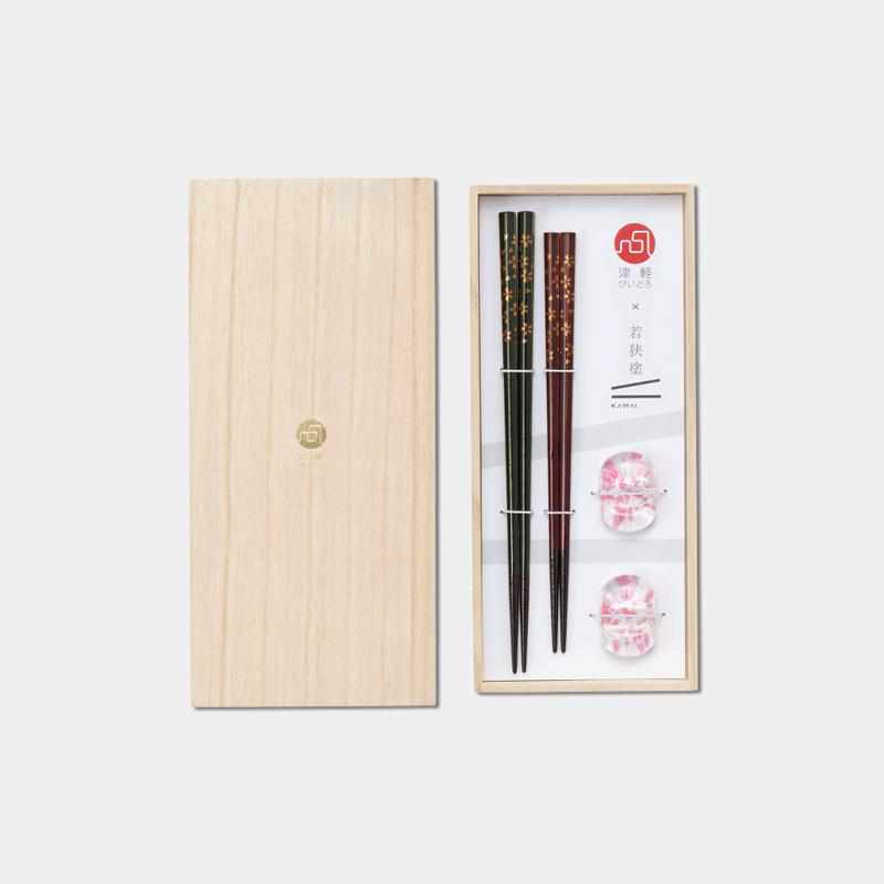 【津輕玻璃】北洋硝子 櫻花筷子與小判筷架組 