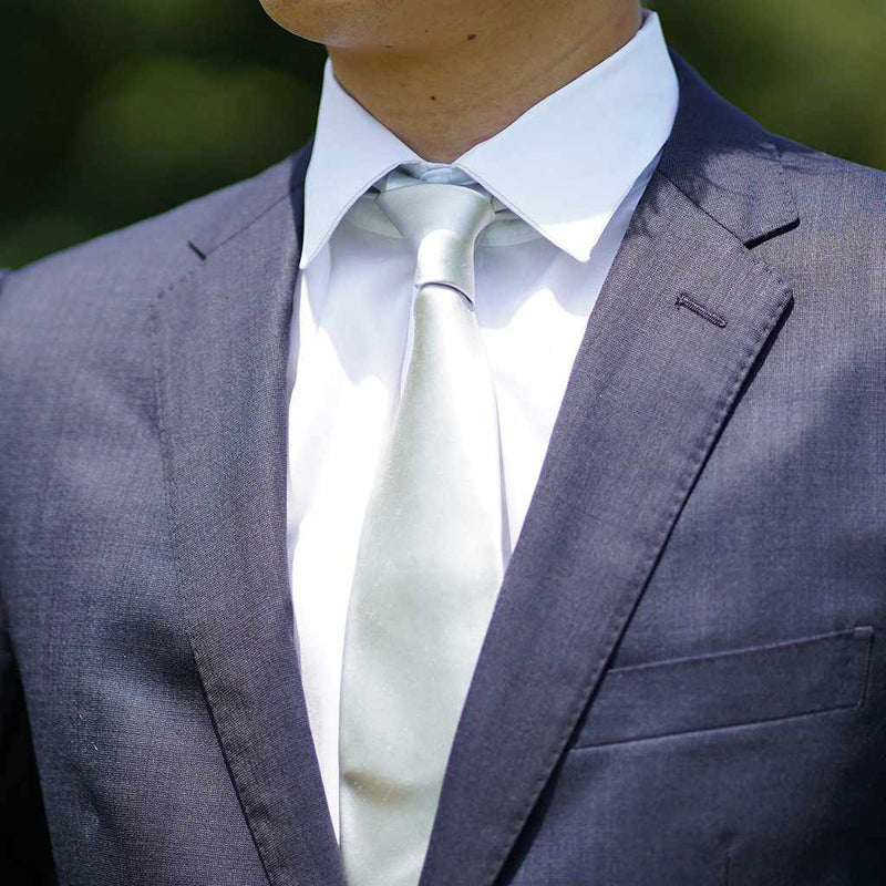 [TIE] SILVER WHITE MIYAVI 33 MOMME SILK SATIN | GUNNAI TEXTILES| FUJI SAKURA