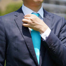 [TIE] AQUA BLUE MIYAVI 33 MOMME SILK SATIN | GUNNAI TEXTILES| FUJI SAKURA