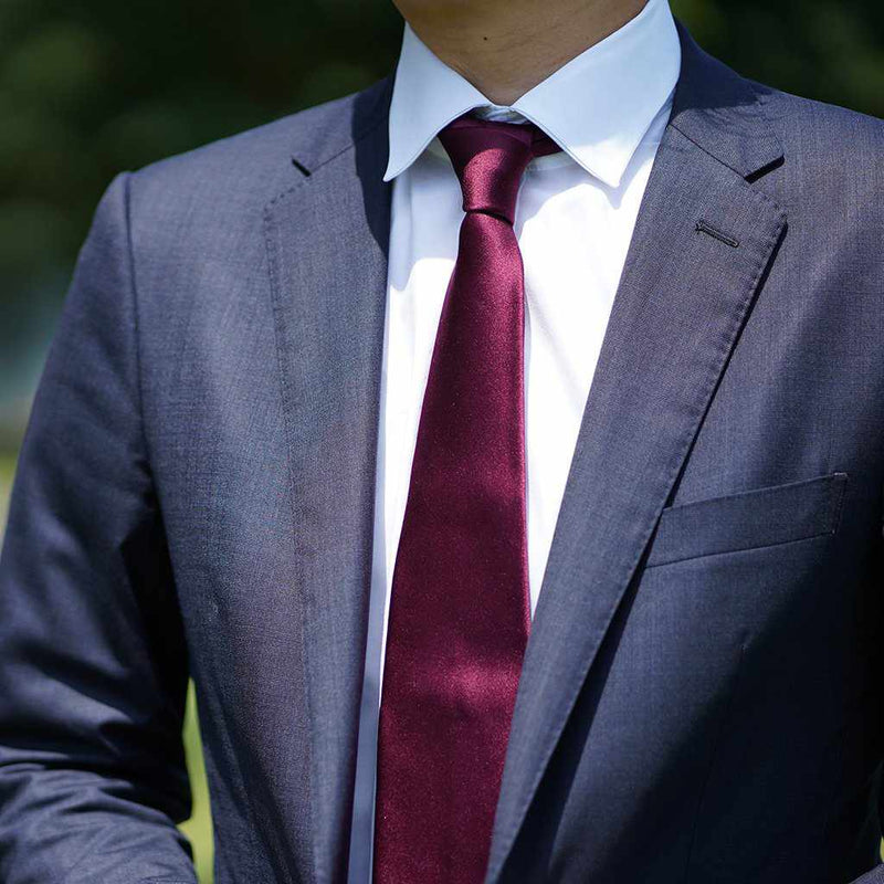 [TIE] WINE RED MIYAVI 33 MOMME SILK SATIN | GUNNAI TEXTILES| FUJI SAKURA