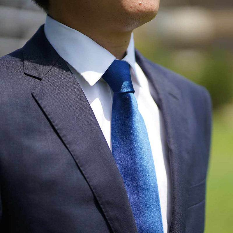 [TIE] INDIGO MIYAVI 33 MOMME SILK SATIN | GUNNAI TEXTILES| FUJI SAKURA