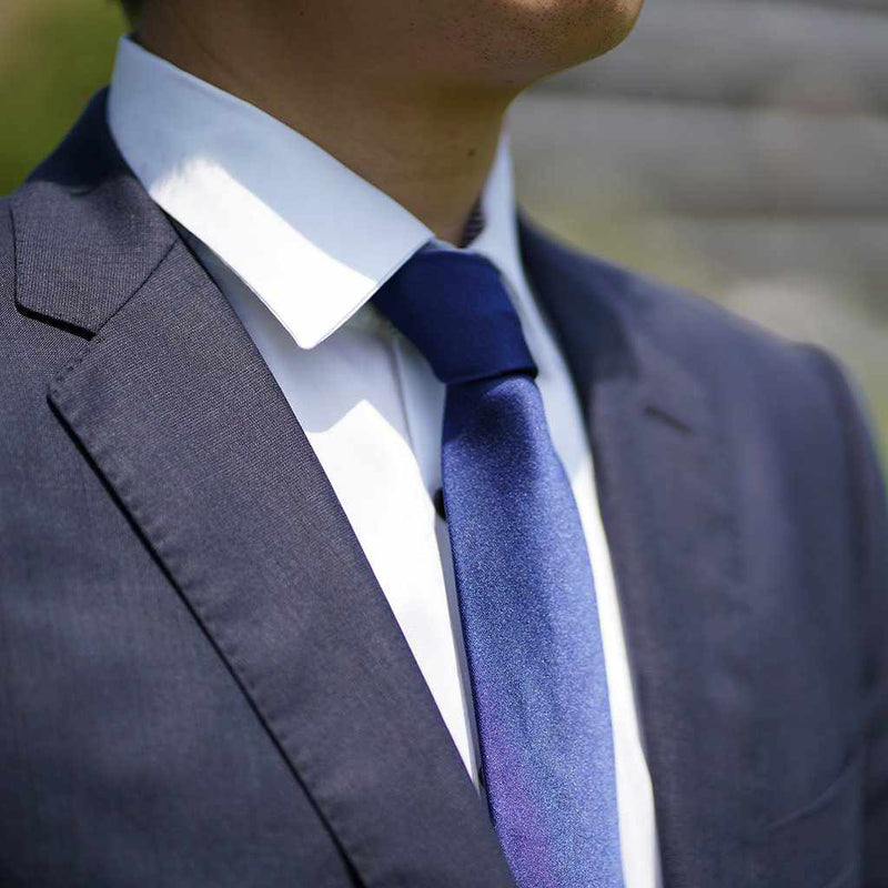 [TIE] NAVY MIYAVI 33 MOMME SILK SATIN | GUNNAI TEXTILES| FUJI SAKURA