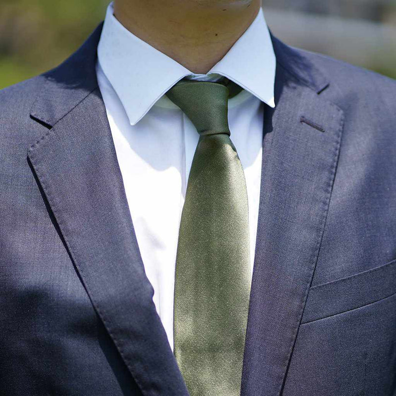 [TIE] MOSS GREEN MIYAVI 33 MOMME SILK SATIN | GUNNAI TEXTILES| FUJI SAKURA