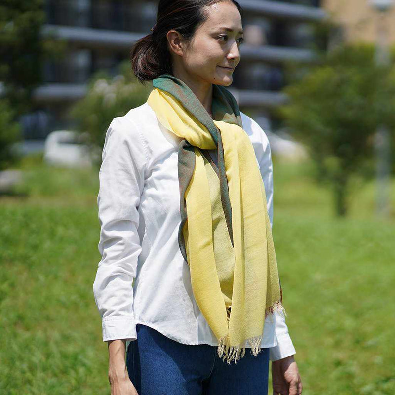 [圍巾]攤位Kasane Jorohana（黃色X彩虹綠色）| Gunnai紡織品