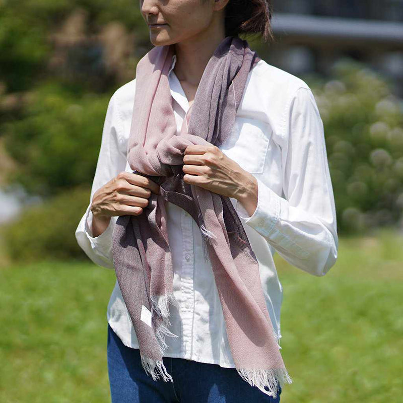 [SCARF] STALL KASANE RUSSET COLOR (PALE PINK × RUSSET BROWN) | GUNNAI TEXTILES| FUJI SAKURA