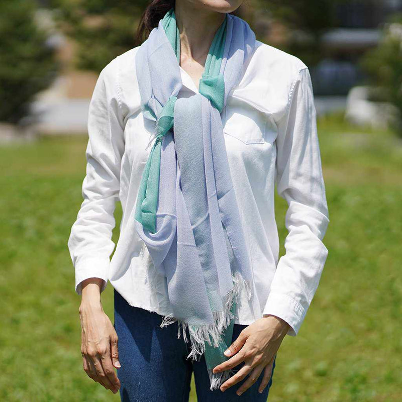 [SCARF] STALL KASANE OGURI COLOR (TURQUOISE × LIGHT BLUE) | GUNNAI TEXTILES| FUJI SAKURA