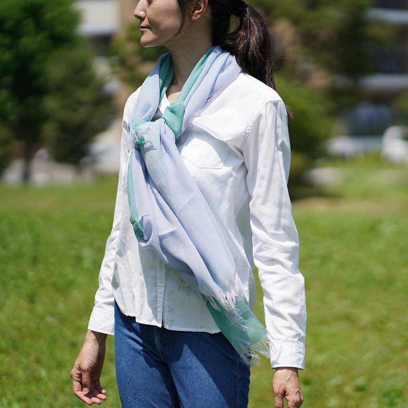 [SCARF] STALL KASANE OGURI COLOR (TURQUOISE × LIGHT BLUE) | GUNNAI TEXTILES| FUJI SAKURA