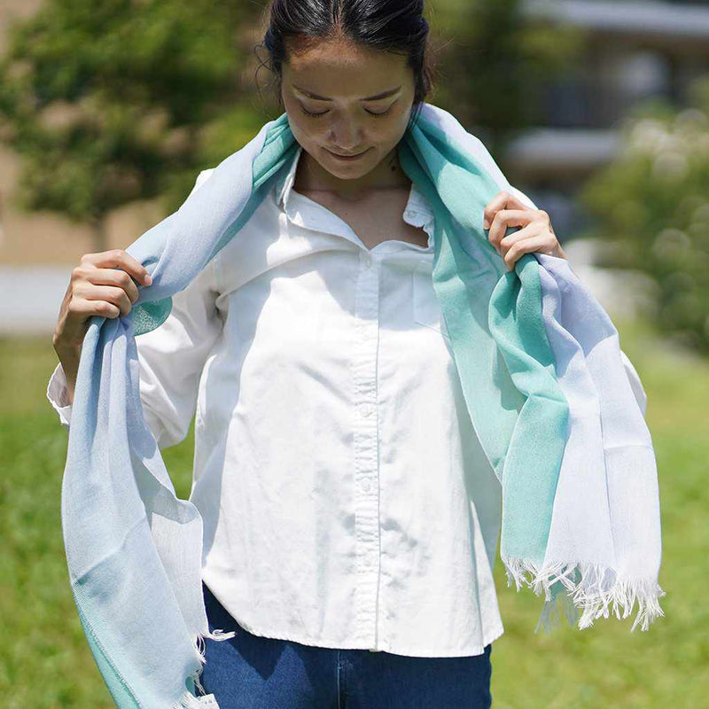 [SCARF] STALL KASANE OGURI COLOR (TURQUOISE × LIGHT BLUE) | GUNNAI TEXTILES| FUJI SAKURA