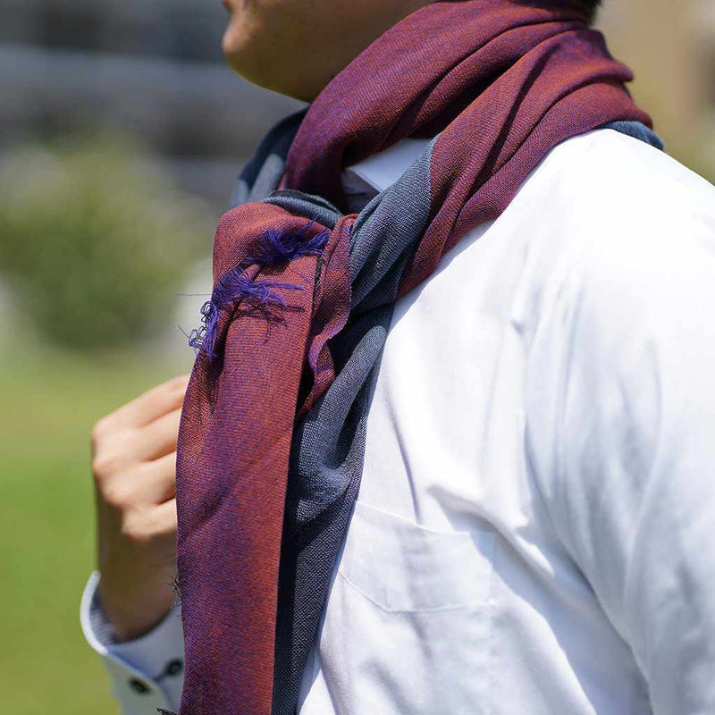 [SCARF] STALL KASANE GRAPE DYEING (BURGUNDY × INDIGO NAVY) | GUNNAI TEXTILES| FUJI SAKURA