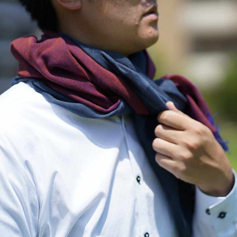 [SCARF] STALL KASANE GRAPE DYEING (BURGUNDY × INDIGO NAVY) | GUNNAI TEXTILES| FUJI SAKURA