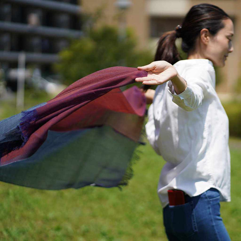 [SCARF] STALL KASANE GRAPE DYEING (BURGUNDY × INDIGO NAVY) | GUNNAI TEXTILES| FUJI SAKURA