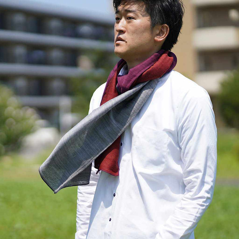 [SCARF] STALL YASURAGI ERIMAKI (SILVER × GRAY × DARK RED × PURPLE) | GUNNAI TEXTILES| FUJI SAKURA