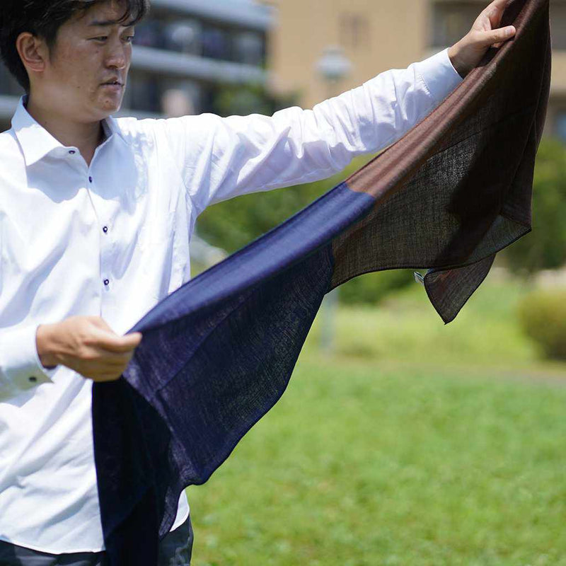 [圍巾]Stall Yasuragi Erimaki（灰色X棕色X海軍藍X紫色）| Gunnai紡織品