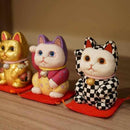 [BECKONING (LUCKY) CAT] MANEKI NEKO ,CHECKERED PATTERN (S) | EDO ART DOLLS | KAKINUMA DOLLS
