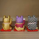 [BECKONING (LUCKY) CAT] MANEKI NEKO ,CHECKERED PATTERN (S) | EDO ART DOLLS | KAKINUMA DOLLS