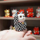 [BECKONING (LUCKY) CAT] MANEKI NEKO ,CHECKERED PATTERN (S) | EDO ART DOLLS | KAKINUMA DOLLS