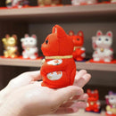 [BECKONING (LUCKY) CAT] MANEKI NEKO, FENG SHUI (RED) LIFE FORCE NO ILLNESS | EDO ART DOLLS | KAKINUMA DOLLS