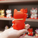 [BECKONING (LUCKY) CAT] MANEKI NEKO, FENG SHUI (RED) LIFE FORCE NO ILLNESS | EDO ART DOLLS | KAKINUMA DOLLS
