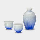 [SAKE BOTTLE] FLOWER CRYSTAL (BLUE ON WHITE) SAKE SET (3-PIECE SET) | TOUAN | KYOTO-KIYOMIZU WARES