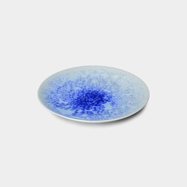 【京燒 清水燒】陶葊 花結晶 (白地青) 尺皿
