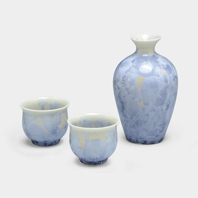 [SAKE BOTTLE] FLOWER CRYSTAL (GINFUJI) TOKKURI AND OCHOKO (3-PIECE SET) | KYOTO-KIYOMIZU WARES