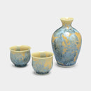 [SAKE BOTTLE] FLOWER CRYSTAL (GREYISH BLUE) SAKE SET (3-PIECE SET) | KYOTO-KIYOMIZU WARES |