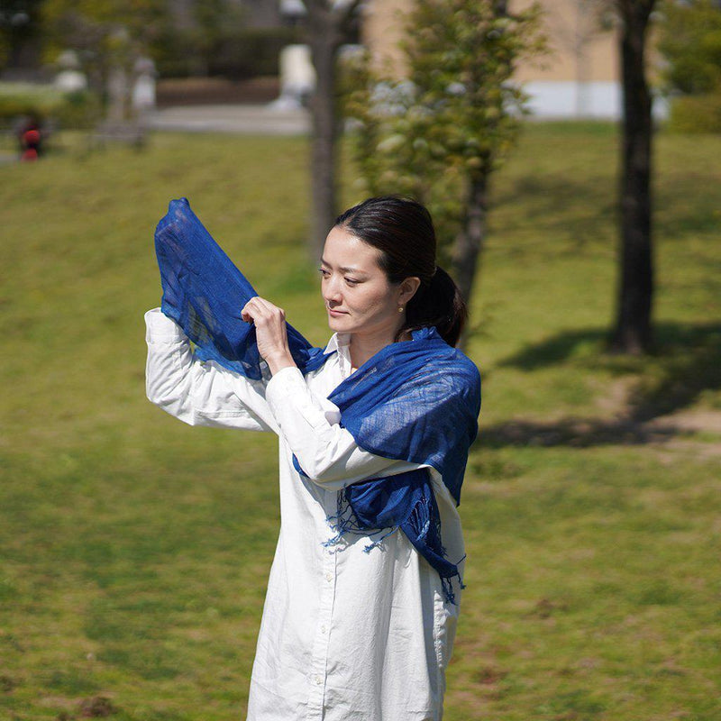 [SCARF] SCARF (A) | MIUTT | INK JET & NATURAL INDIGO BOTANICAL STOLE (STANDARD BLUE) | HAND DYEING