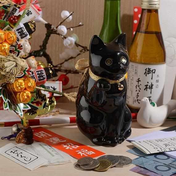 [BECKONING (LUCKY) CAT] MANEKINEKO BANK FIRST MODEL BLACK (M) | KATA KOTO | HIZEN YOSHIDA WARES