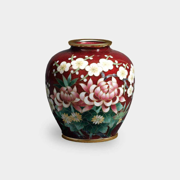 [花瓶]有線花瓶3球形紅色Toru四個紳士花瓶| Owari Cloisonne.