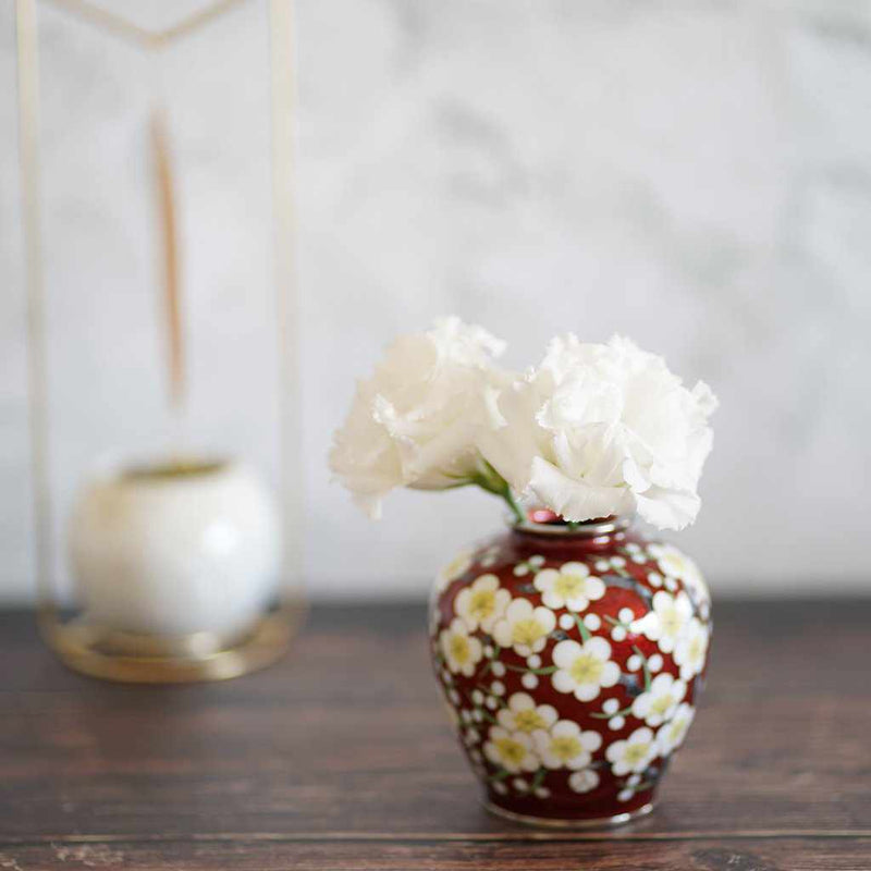 【花瓶】線裝花瓶3個球形紅色透明李子花瓶|歐瓦裡景泰藍