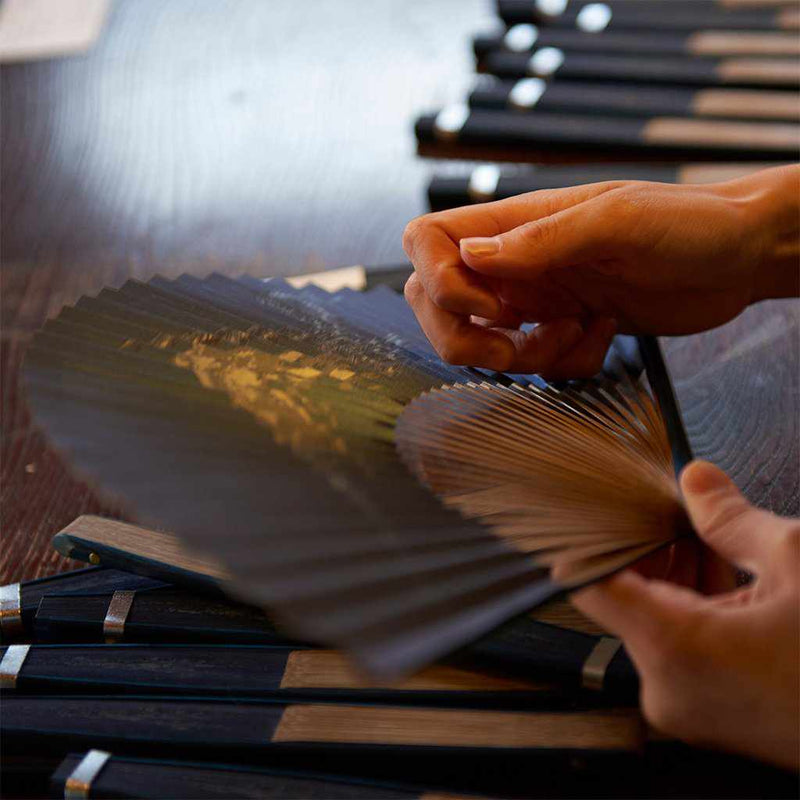 ［手扇］男士纸扇染色Washi竹林大正次|京都折迭扇