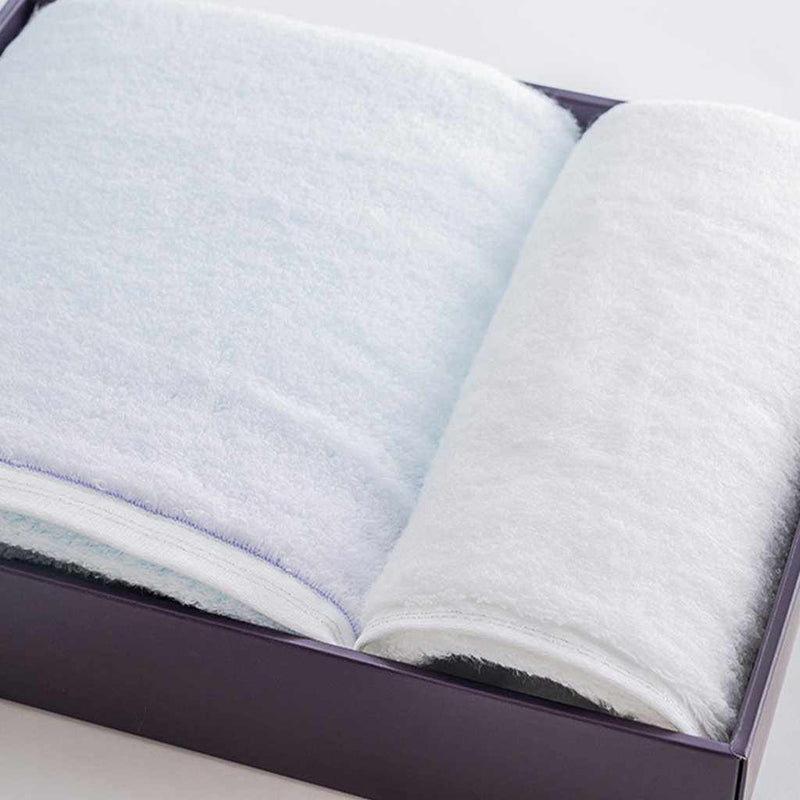 [TOWELS] "IRODORI" BATH TOWEL AND FACE TOWEL SET (BLUE / WHITE) | IMABARI TOWELS