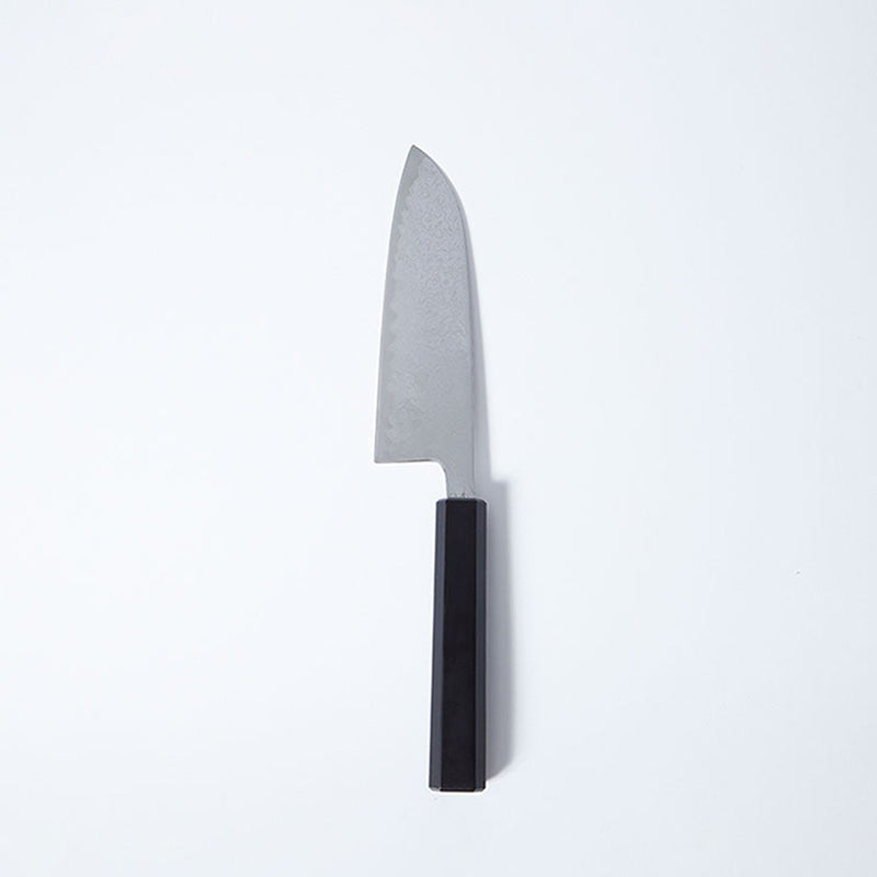 [KITCHEN (CHEF) KNIFE] V10 DAMASCUS, 31 LAYERS INDIGO-DYED BLACK OCTAGONAL OAK HANDLE  | BECOS ORIGINAL