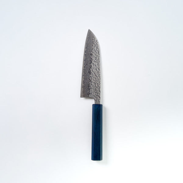 [KITCHEN (CHEF) KNIFE] AUS10 DAMASCUS INDIGO-DYED BLUE OCTAGONAL OAK HANDLE | BECOS ORIGINAL