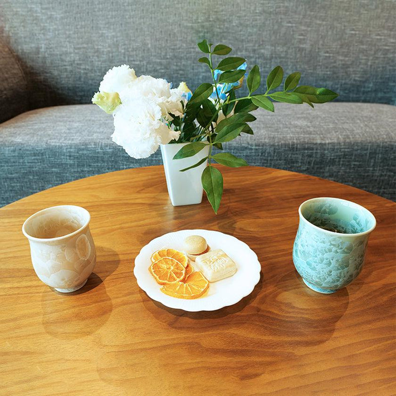 [JAPANESE TEA CUP] FLOWER CRYSTAL (GREEN TEA) YUNOMI (2-PIECE SET) | TOUAN | KYOTO-KIYOMIZU WARES