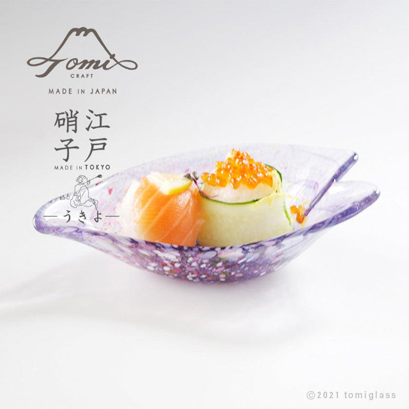 [SMALL DISH (PLATE)] UKIYO HIRARI FUJIMATSURI SET(SMALL BOWL & SMALL PLATE & CHOPSTICK REST) | EDO GLASS | TOMI GLASS