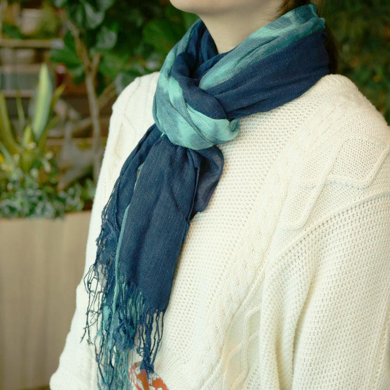 [SCARF] HAND-DYED STOLE WITH NATURAL INDIGO (7 TIMES DYED) | INDIGO DYEING| INDIGO KESENNUMA