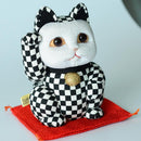 [BECKONING (LUCKY) CAT] MANEKI NEKO CHECKERED PATTERN BLACK (L) | EDO ART DOLLS | KAKINUMA DOLLS