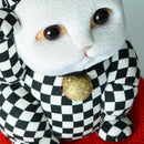 [BECKONING (LUCKY) CAT] MANEKI NEKO CHECKERED PATTERN BLACK (L) | EDO ART DOLLS | KAKINUMA DOLLS