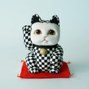 [BECKONING (LUCKY) CAT] MANEKI NEKO CHECKERED PATTERN BLACK (L) | EDO ART DOLLS | KAKINUMA DOLLS