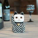 [BECKONING (LUCKY) CAT] MANEKI NEKO CHECKERED PATTERN BLACK (L) | EDO ART DOLLS | KAKINUMA DOLLS