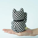 [BECKONING (LUCKY) CAT] MANEKI NEKO CHECKERED PATTERN BLACK (L) | EDO ART DOLLS | KAKINUMA DOLLS