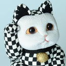 [BECKONING (LUCKY) CAT] MANEKI NEKO CHECKERED PATTERN BLACK (L) | EDO ART DOLLS | KAKINUMA DOLLS