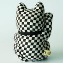 [BECKONING (LUCKY) CAT] MANEKI NEKO CHECKERED PATTERN BLACK (L) | EDO ART DOLLS | KAKINUMA DOLLS