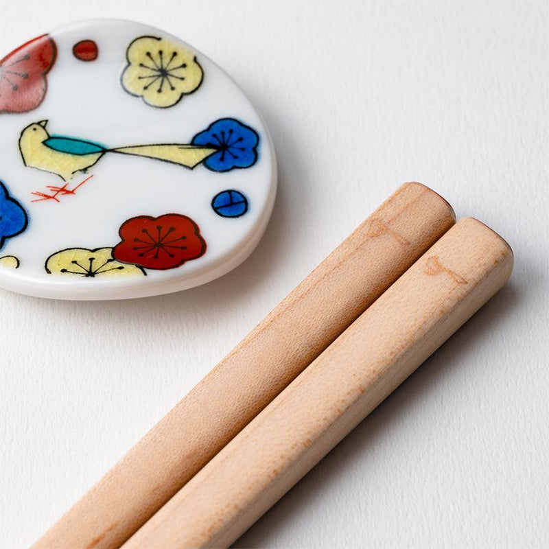 [筷子] Kutani Seal Flower Ume Plum（22.5cm）筷子休息和禮品盒套裝|松山|瓦卡薩漆器