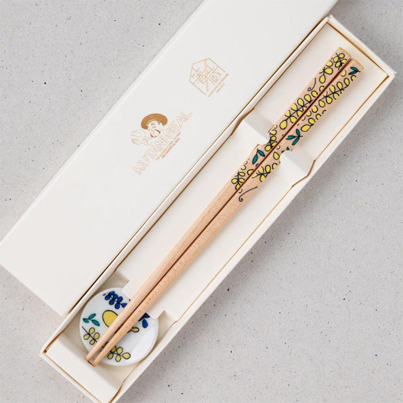 [筷子] Kutani Seal花Fuji Wistaria（22.5cm）筷子休息和禮品盒套裝|松山|瓦卡薩漆器